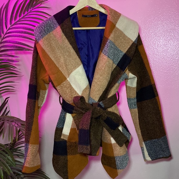 NWOT - ZAFUL - BELTED WOOL BLEND PLAID PEA COAT - Picture 6 of 16